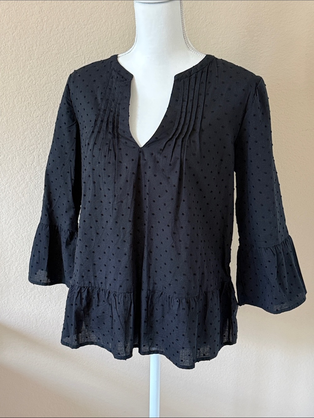 GAP Black Flowy Dot Ruffle Top